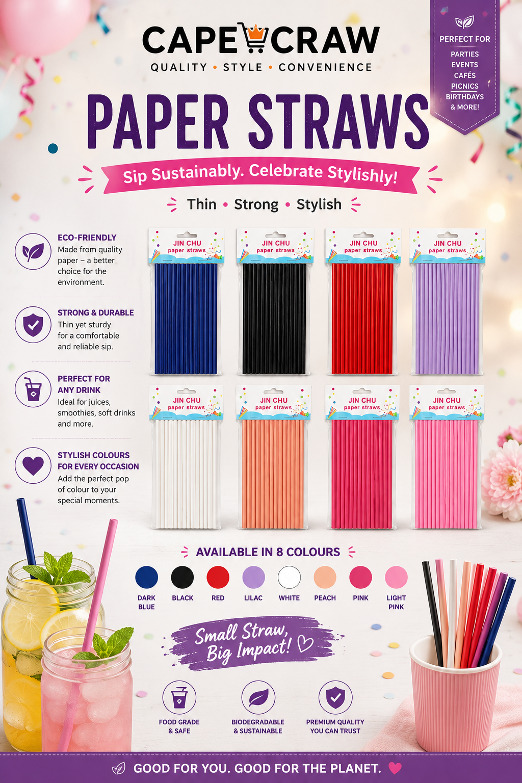 Premium Matte Disposable 25 Piece Paper Straws