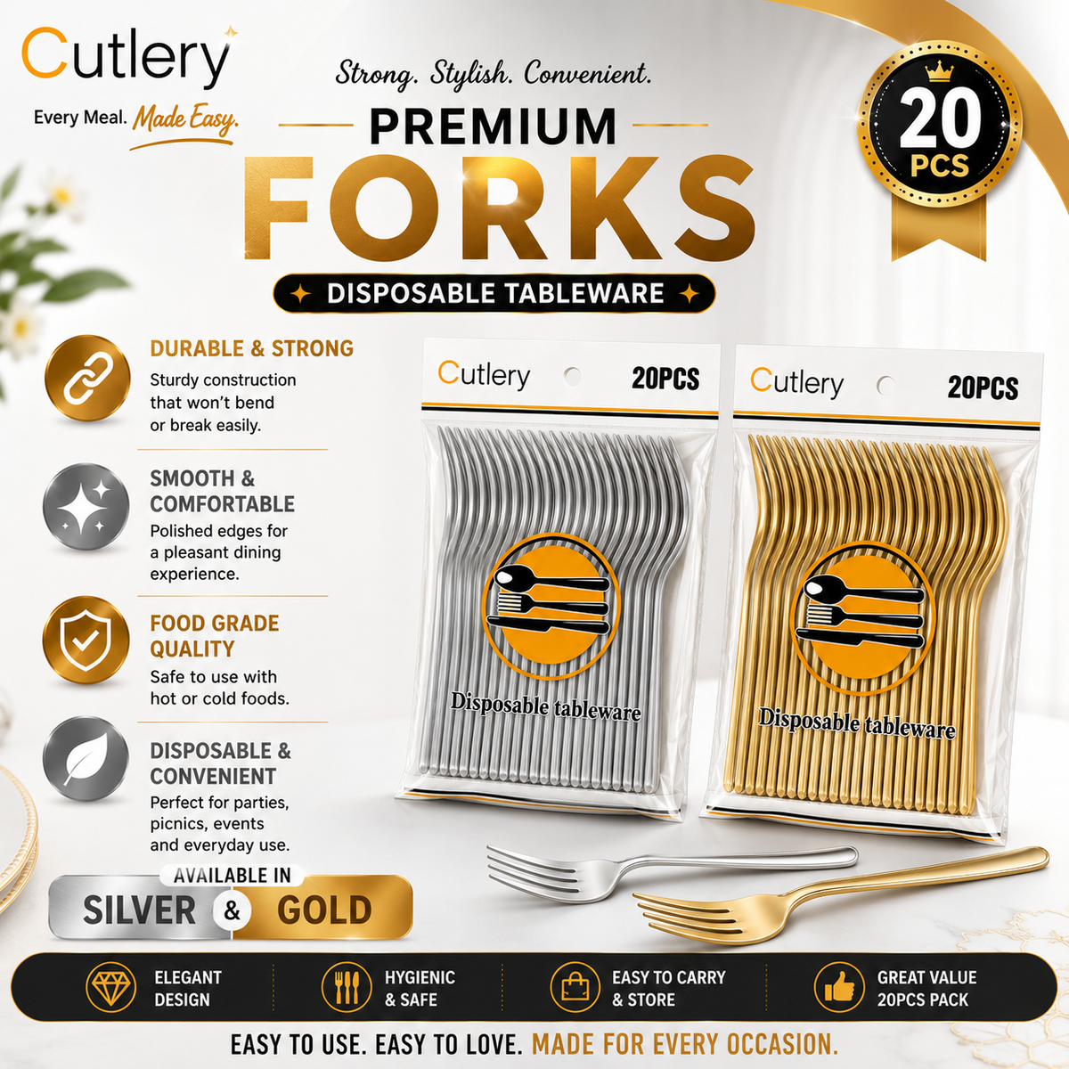 Premium 20 Piece Disposable Plastic Forks