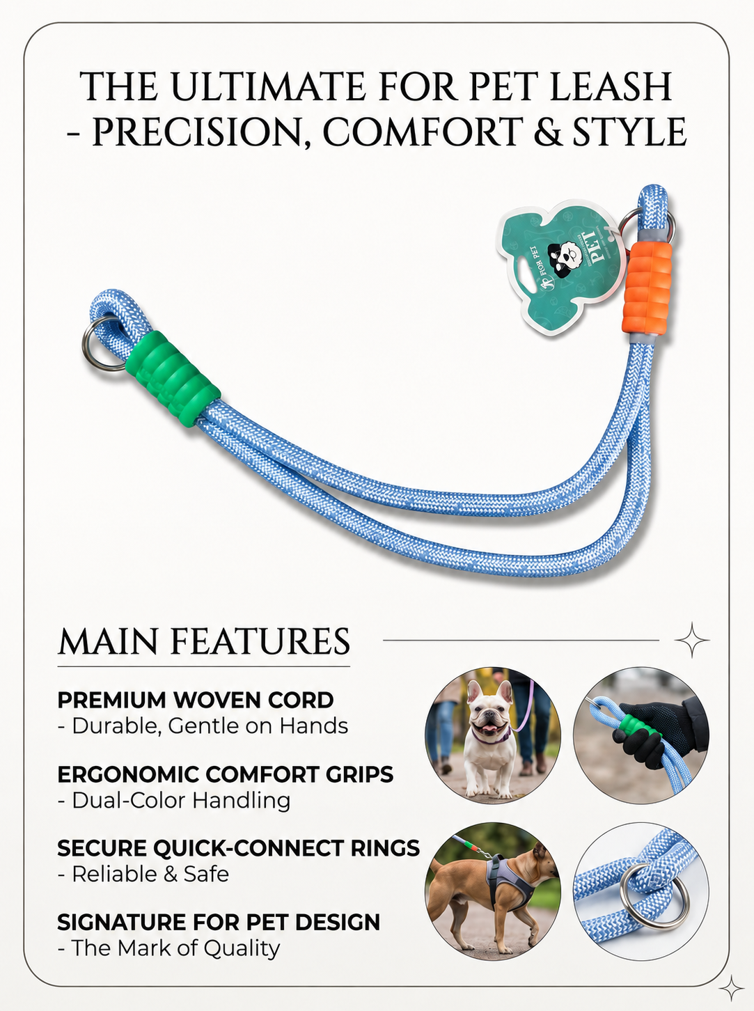 Reflective Dual Dog Leash Extender | 360° Reflective Threading | Non-Slip Grip