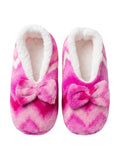 Chic Chevron Plush Slipper Booties with Bow Accent