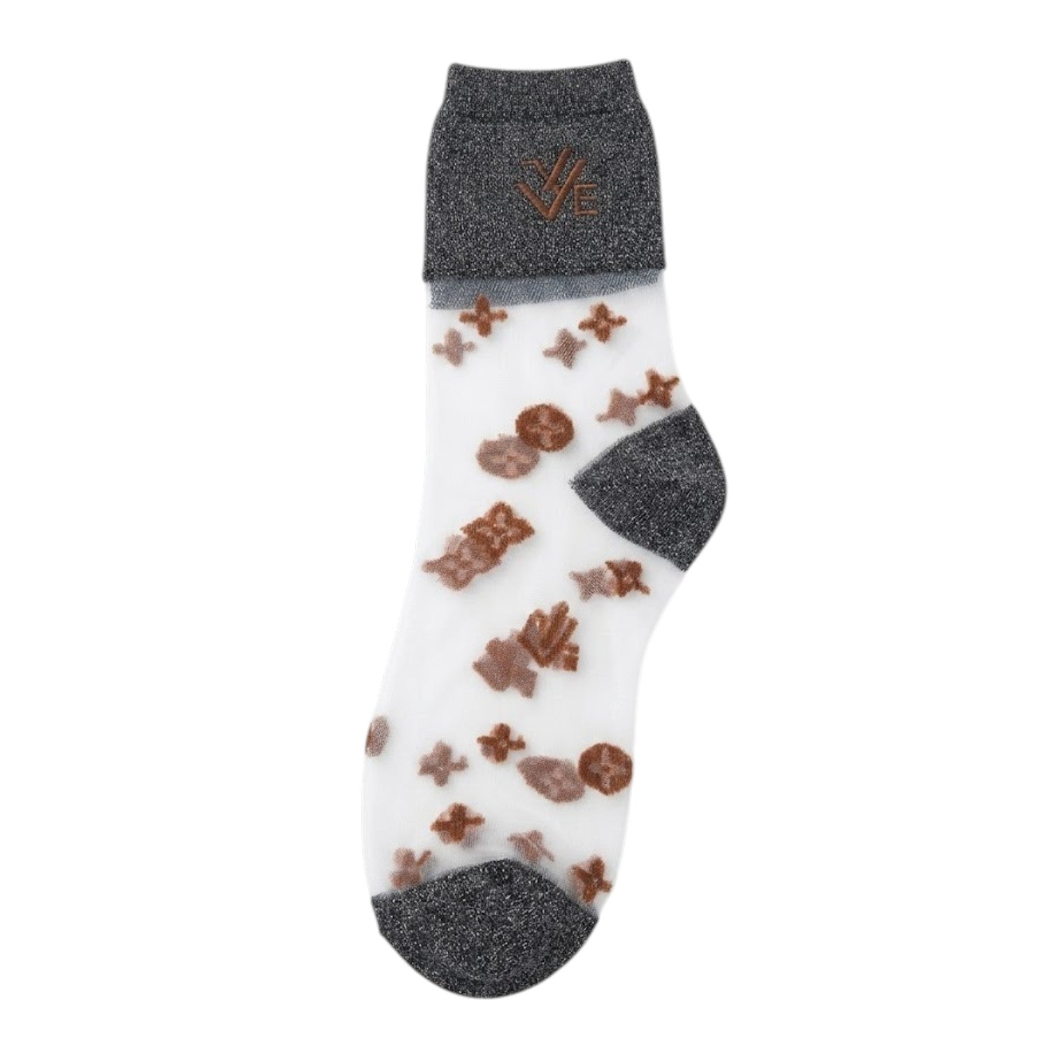 Transparent Mesh Fashion Socks with Glitter Trim | 1 Pair