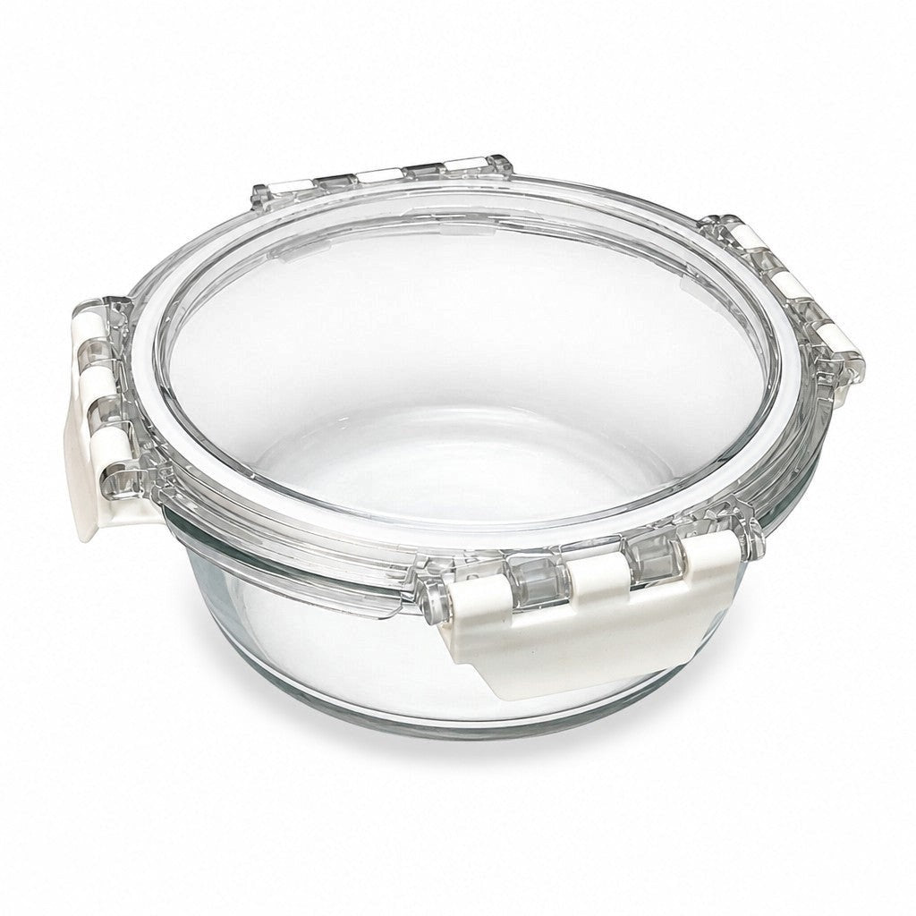 635ml Round Glass Food Storage Bowl with Airtight 4-Latch Lid