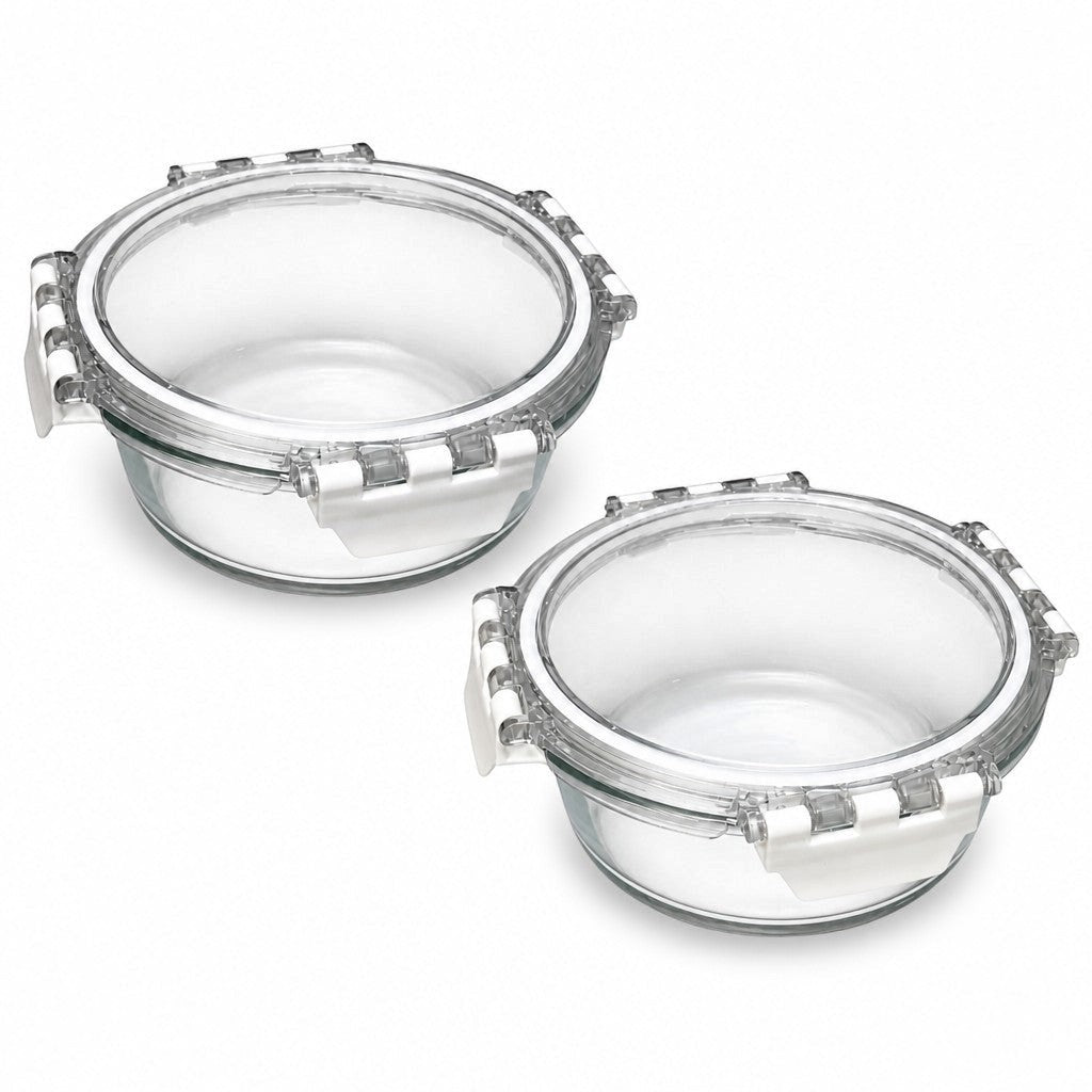 635ml Round Glass Food Storage Bowl with Airtight 4-Latch Lid