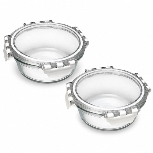635ml Round Glass Food Storage Bowl with Airtight 4-Latch Lid