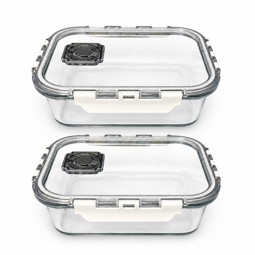800ml Rectangular Glass Food Containers with Vented Locking Lids (Pack of 2)