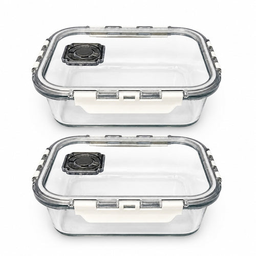 800ml Rectangular Glass Food Containers with Vented Locking Lids (Pack of 2)