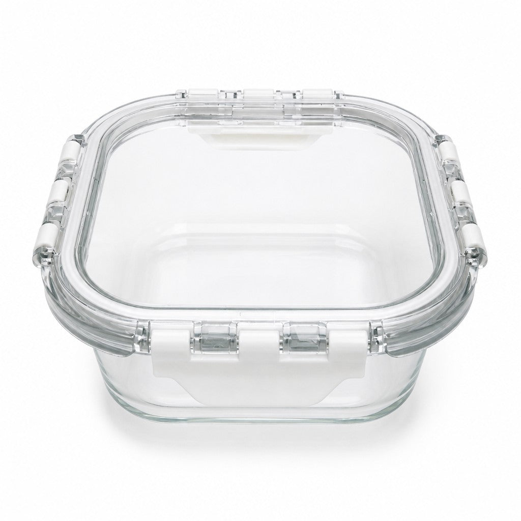 500ml Square Glass Portion Containers with Airtight Clip Lids (Pack of 2)