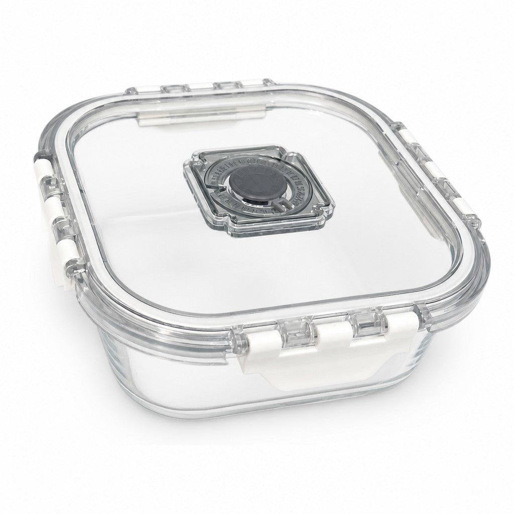 500ml Compact Square Glass Snack & Portion Containers with Vented Lids (Pack of 2)
