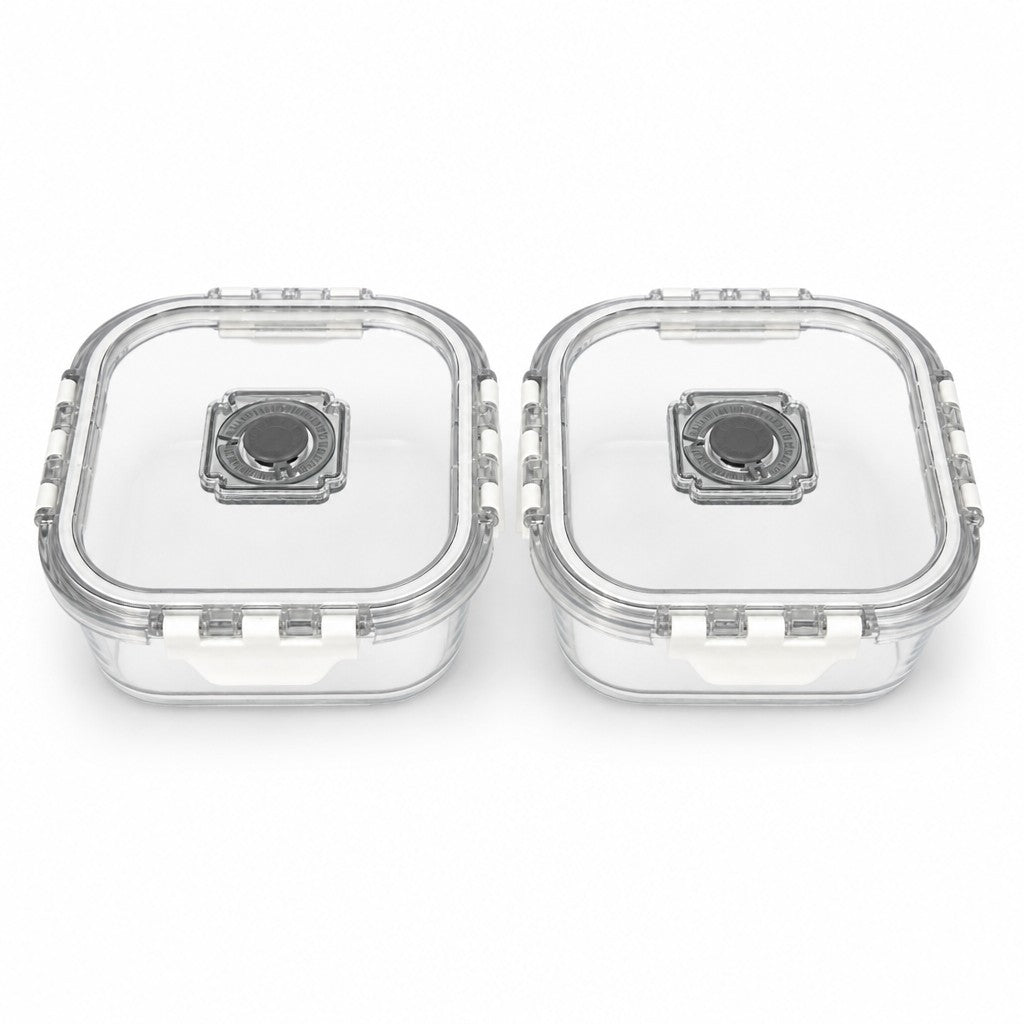 500ml Compact Square Glass Snack & Portion Containers with Vented Lids (Pack of 2)