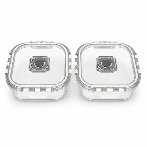500ml Compact Square Glass Snack & Portion Containers with Vented Lids (Pack of 2)