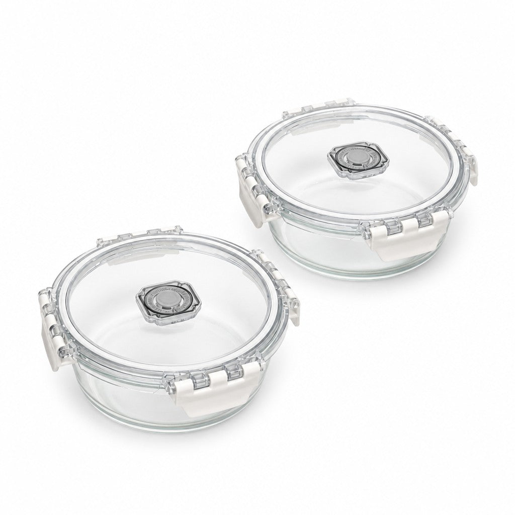 930ml Round Glass Food Storage Containers with Vented Clip Lids (Pack of 2)