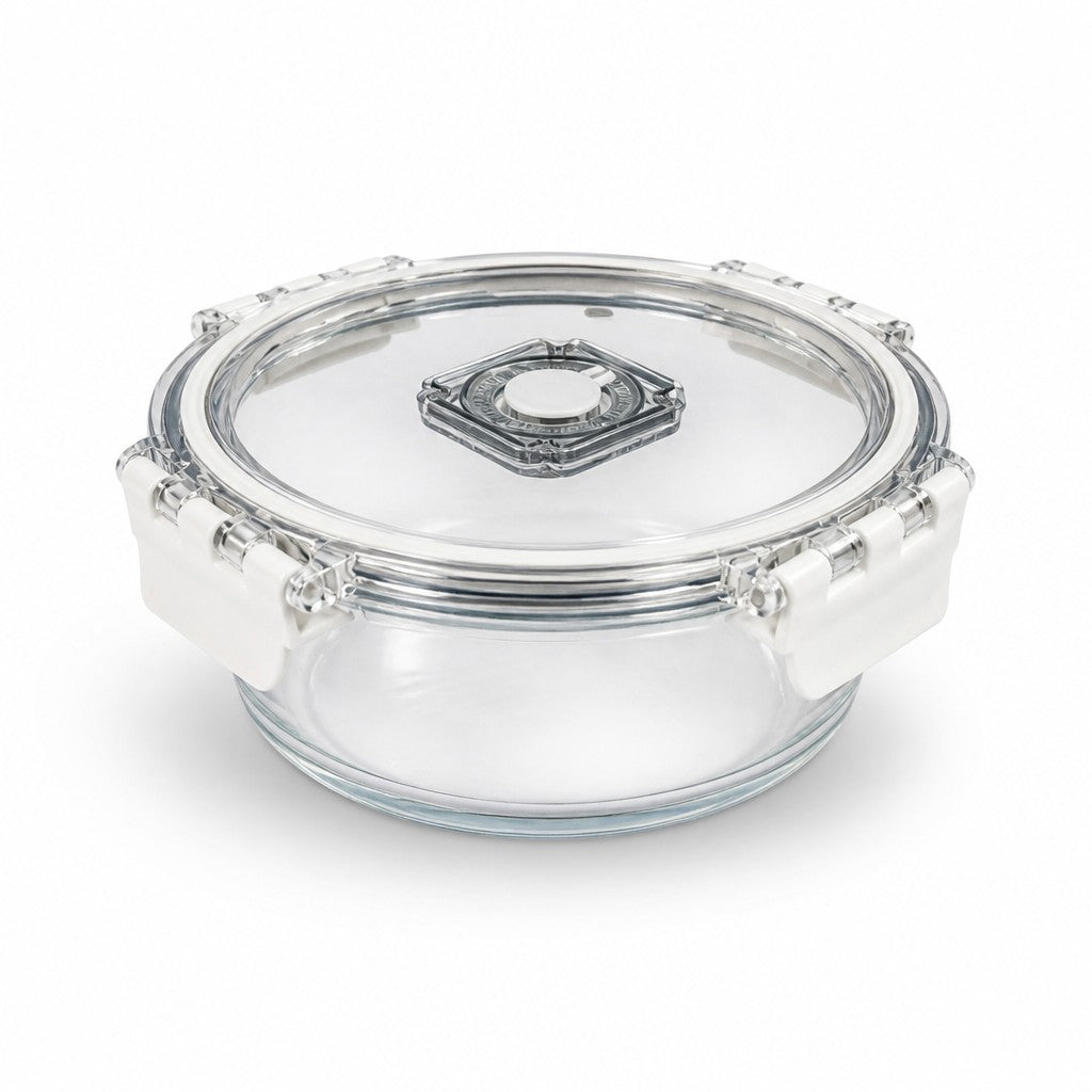 930ml Round Glass Food Storage Containers with Vented Clip Lids (Pack of 2)