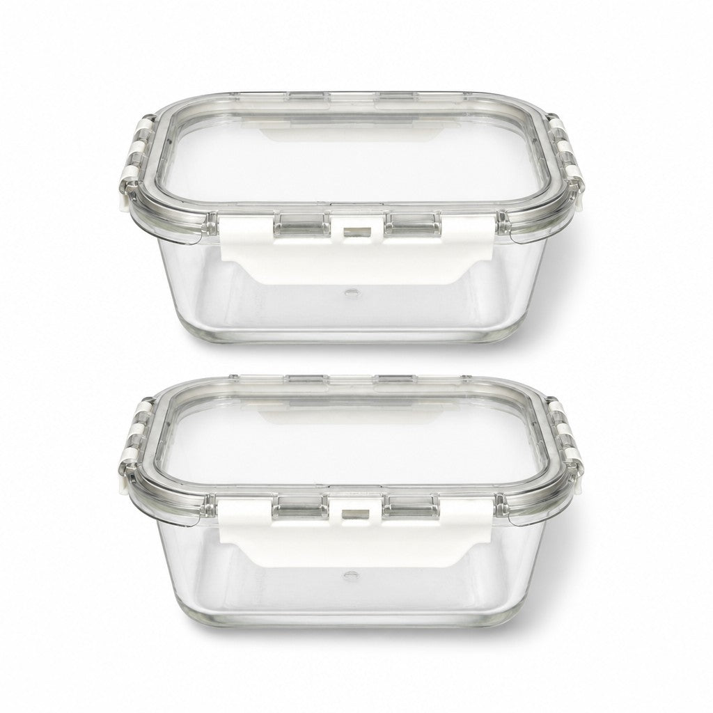 900ml Deep Rectangular Glass Meal Prep Containers with Airtight Clip Lids (Pack of 2)