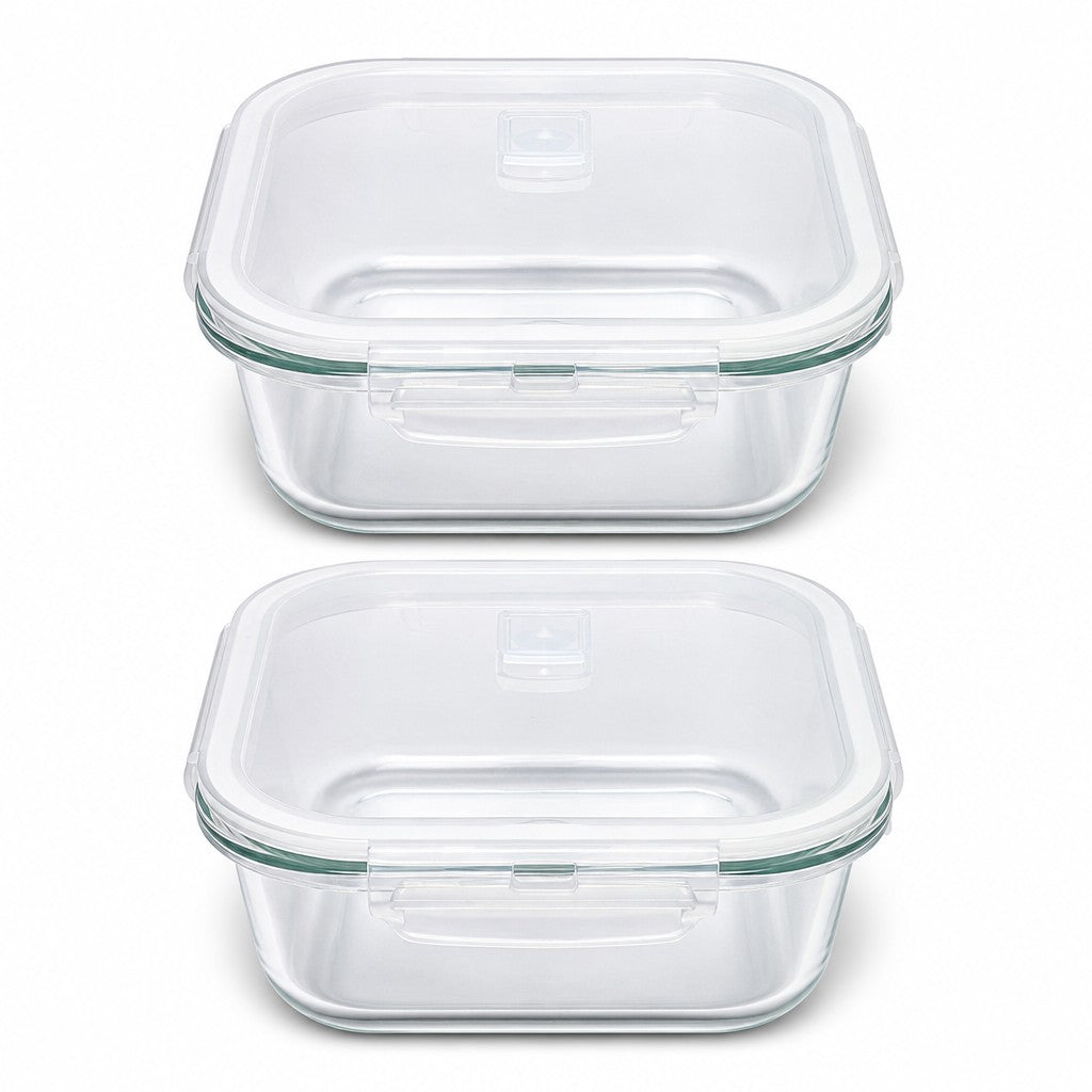 800ml Square Glass Meal Prep Containers with Vented Clip Lids (Pack of 2)