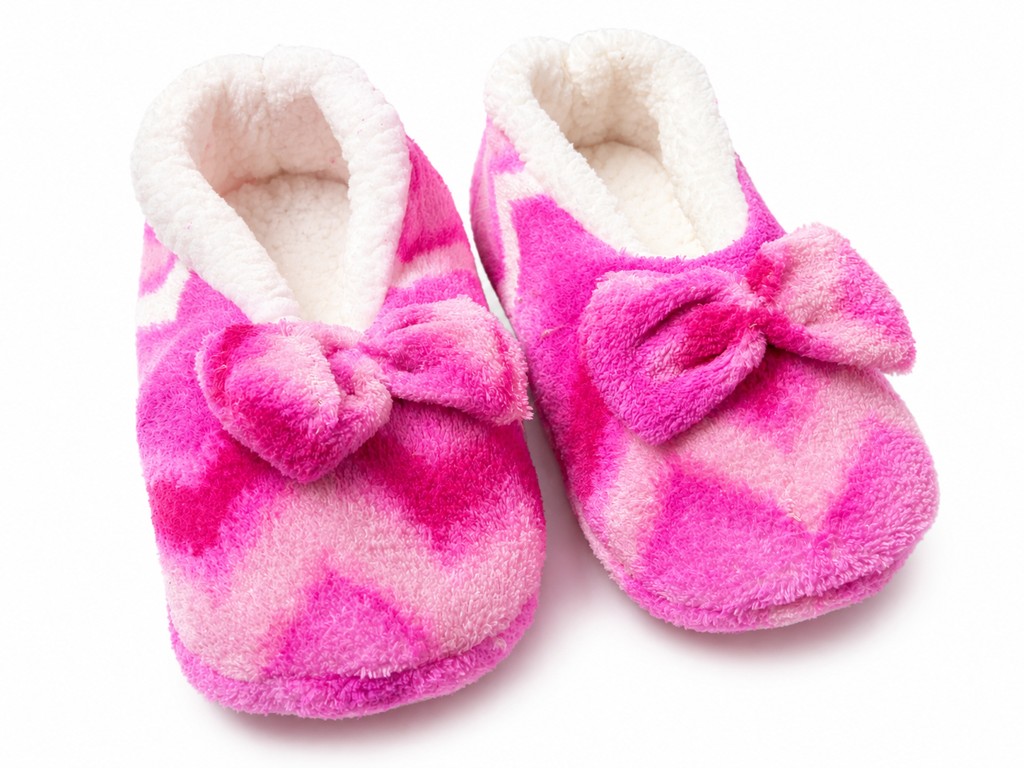 Chic Chevron Plush Slipper Booties with Bow Accent