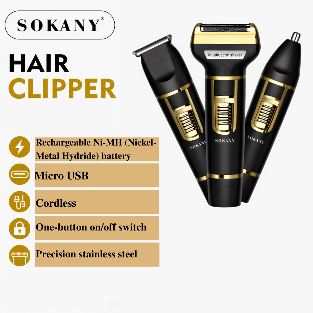 Sokany 3-in-1 Electric Shaver for Men | Rechargeable Hair Trimmer