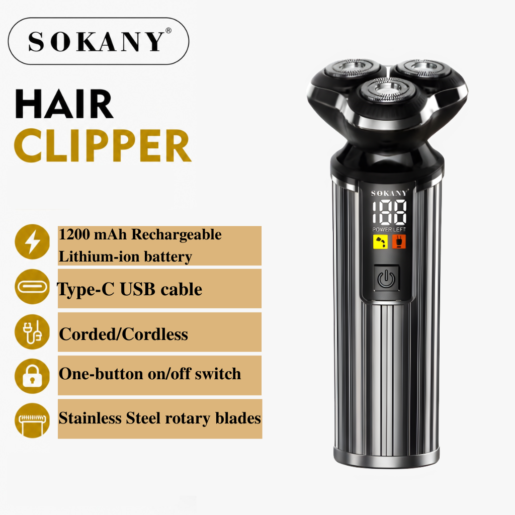 Sokany Electric Shaver for Men | Rechargeable Wet & Dry Rotary Razor