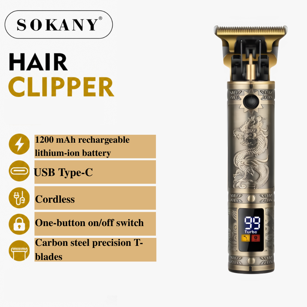 Sokany Professional Hair & Beard Trimmer | Cordless T-Blade Hair Clipper