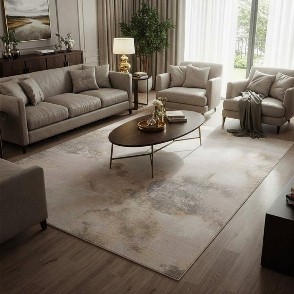 Modern Abstract Area Rug - Subtle Tones With An Artistic Distressed Abstract Pattern