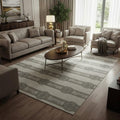 Modern Decorative Area Rug - Circular Motifs And Horizontal Stripes