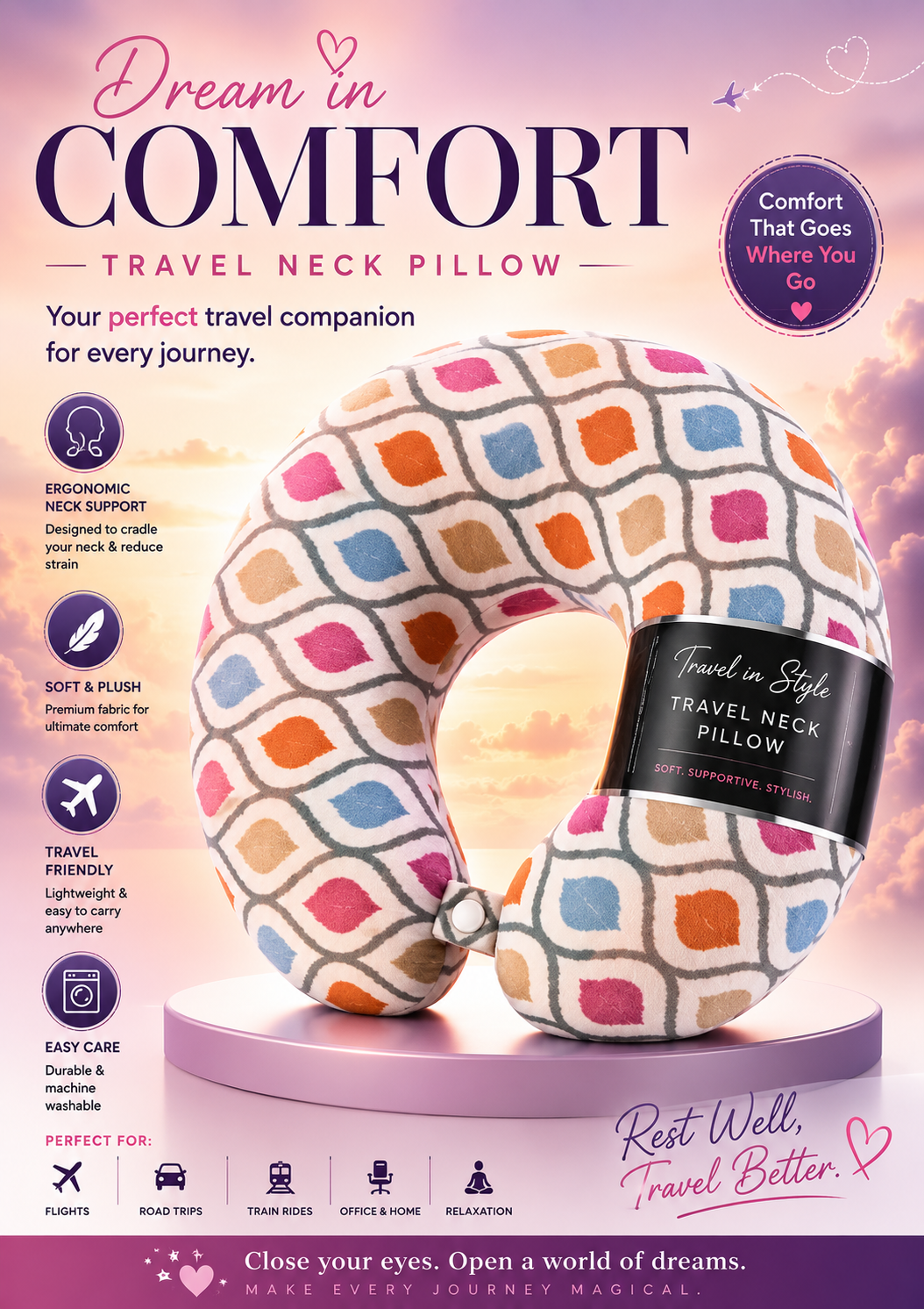 Memory Foam Travel Neck Pillow