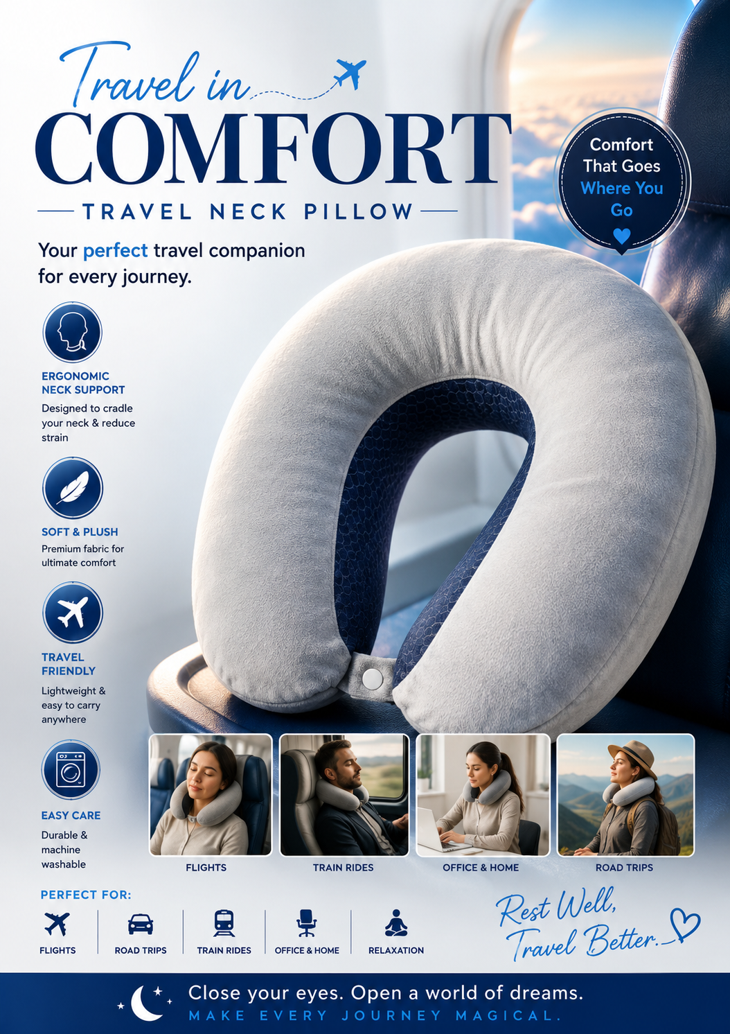 Memory Foam Travel Neck Pillow