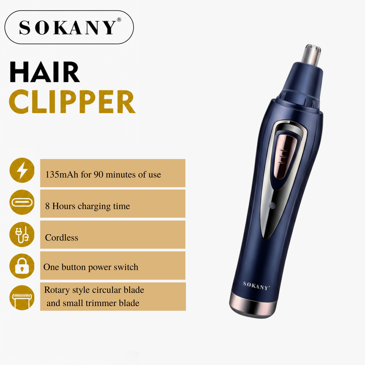 Sokany Beard & Nose Hair Trimmer | Rechargeable 2-in-1 Beard Shaving Trimmer