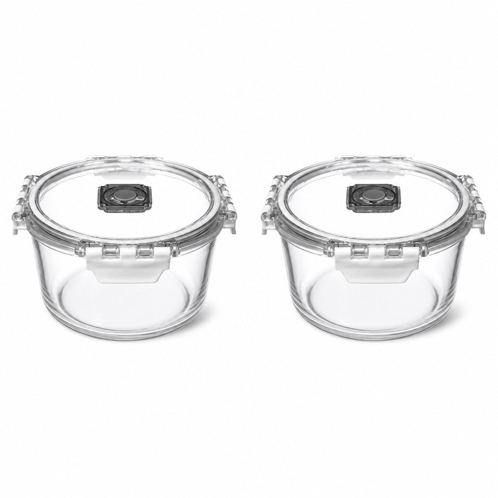800ml Deep Round Glass Meal Prep Containers with Vented Clip Lids (Pack of 2)