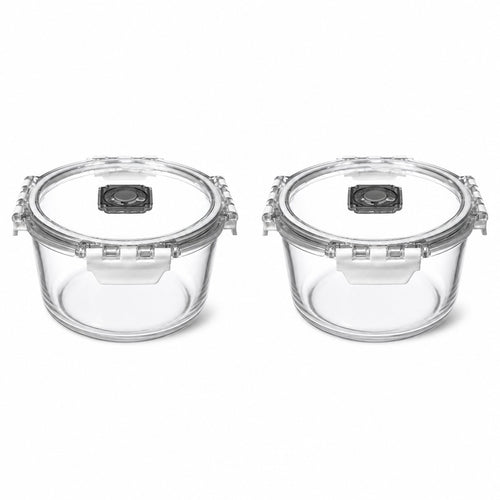 800ml Deep Round Glass Meal Prep Containers with Vented Clip Lids (Pack of 2)