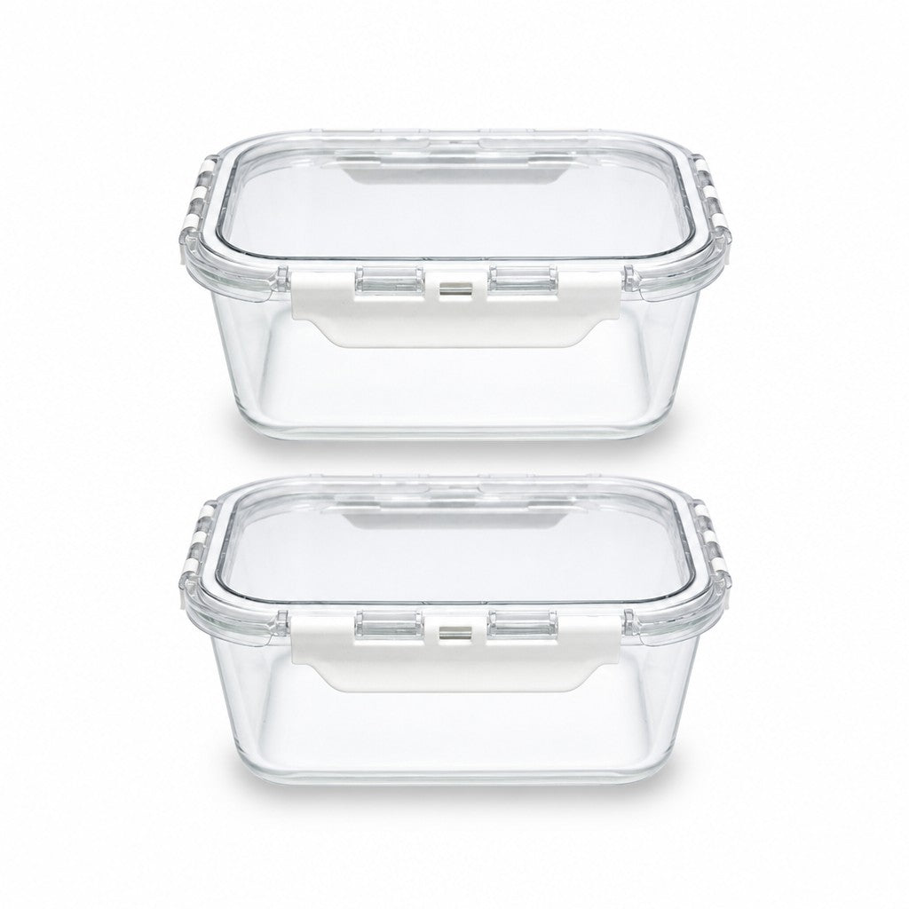 1100ml Square Glass Meal Prep Containers with Airtight Clip Lids (Pack of 2)
