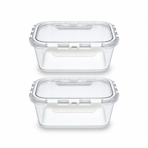 1100ml Square Glass Meal Prep Containers with Airtight Clip Lids (Pack of 2)