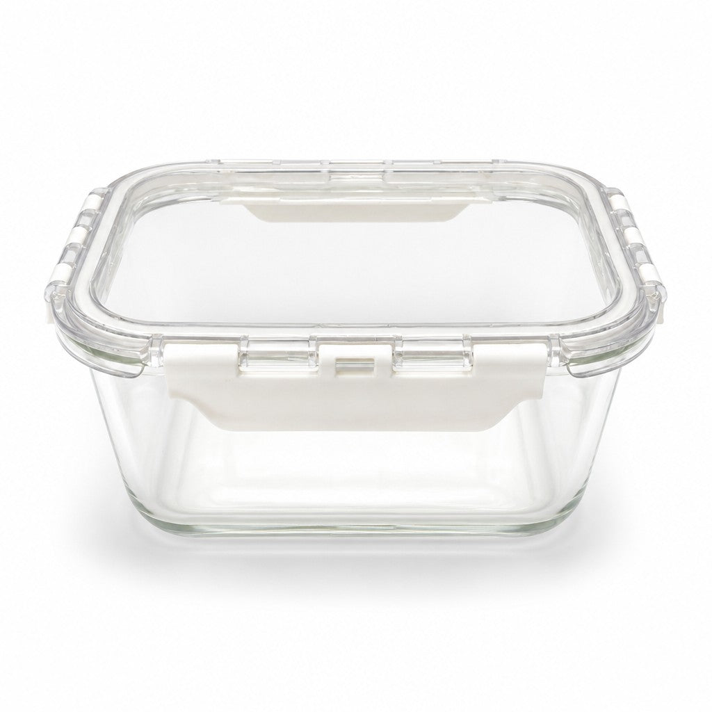 1100ml Square Glass Meal Prep Containers with Airtight Clip Lids (Pack of 2)