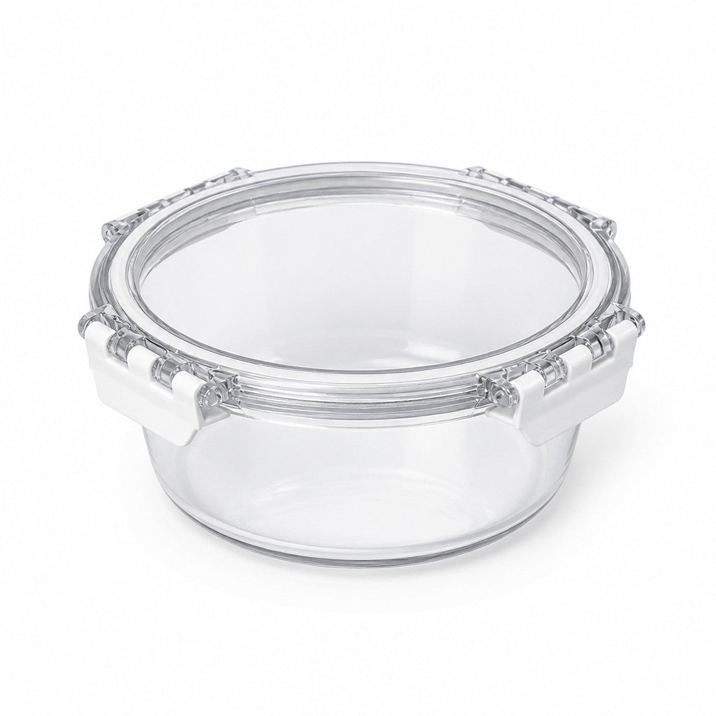 1300ml Round Glass Food Storage Containers with Snap-Lock Lids (Pack of 2)
