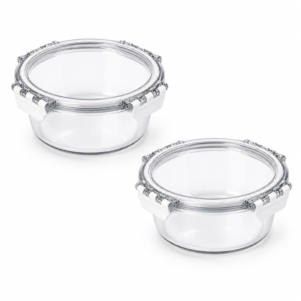 1300ml Round Glass Food Storage Containers with Snap-Lock Lids (Pack of 2)