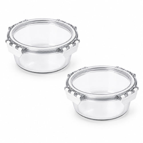 1300ml Round Glass Food Storage Containers with Snap-Lock Lids (Pack of 2)