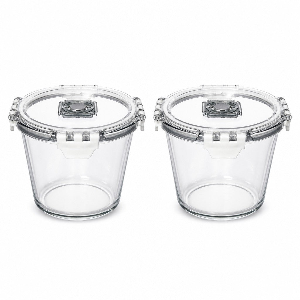 2000ml Extra-Deep Round Glass Food Storage Containers with Vented Clip Lids (Pack of 2)