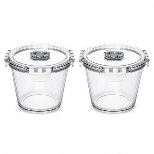2000ml Extra-Deep Round Glass Food Storage Containers with Vented Clip Lids (Pack of 2)