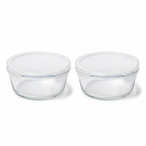 1300ml Round Glass Food Storage Bowls with Airtight Clip Lids (Pack of 2)
