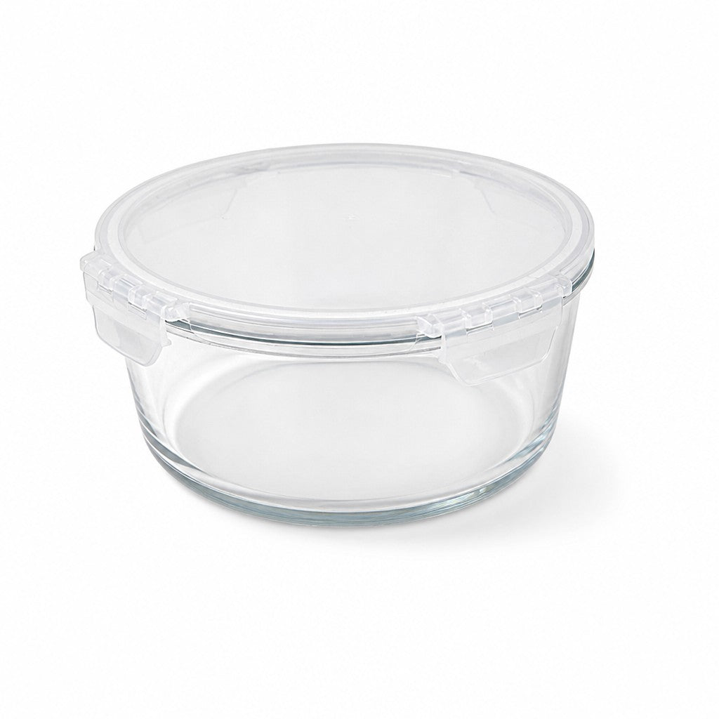 1300ml Round Glass Food Storage Bowls with Airtight Clip Lids (Pack of 2)