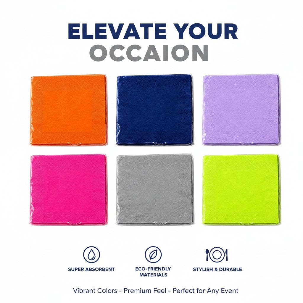 Plain Party Serviettes Pack - Assorted Colours