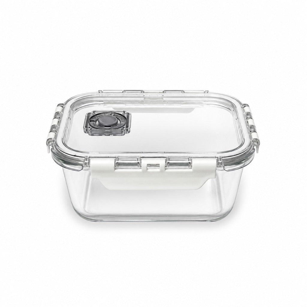630ml Rectangular Glass Lunch & Snack Containers with Vented Lids (Pack of 2)