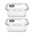 630ml Rectangular Glass Lunch & Snack Containers with Vented Lids (Pack of 2)