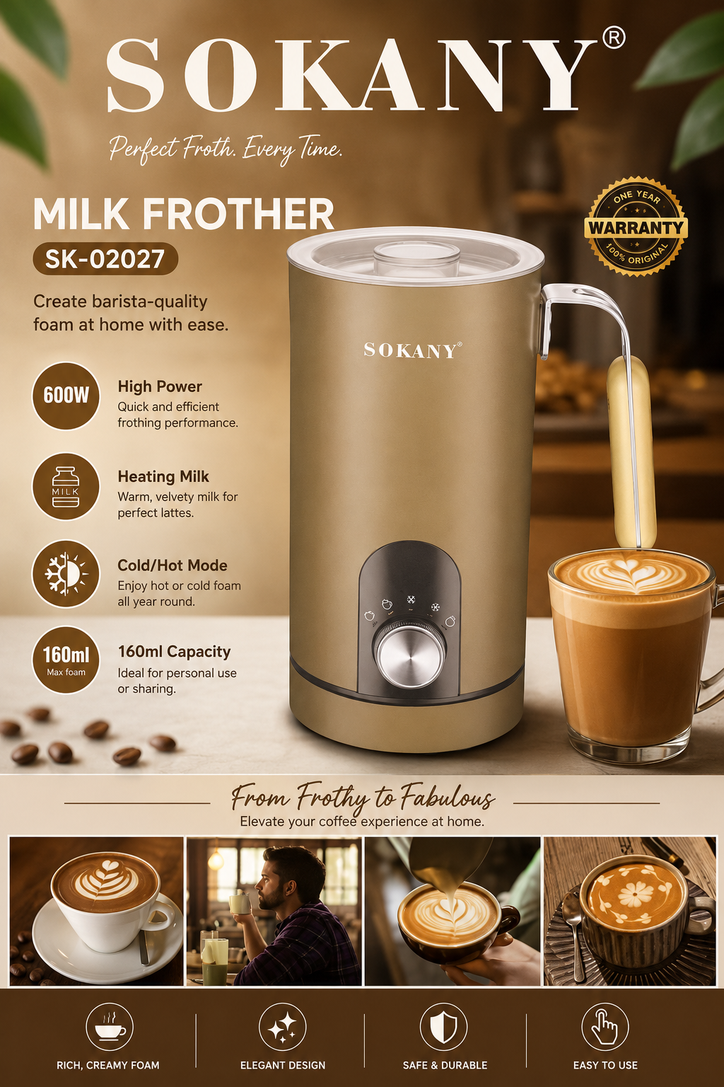 Sokany Milk Frother | 600W | 160ML Capacity