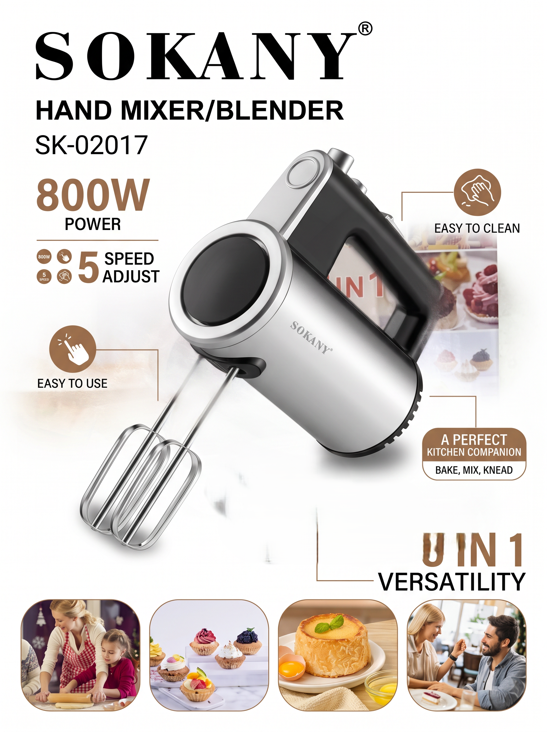 SOKANY Hand Mixer/Blender | 800W |  5 Adjustable Speed Settings