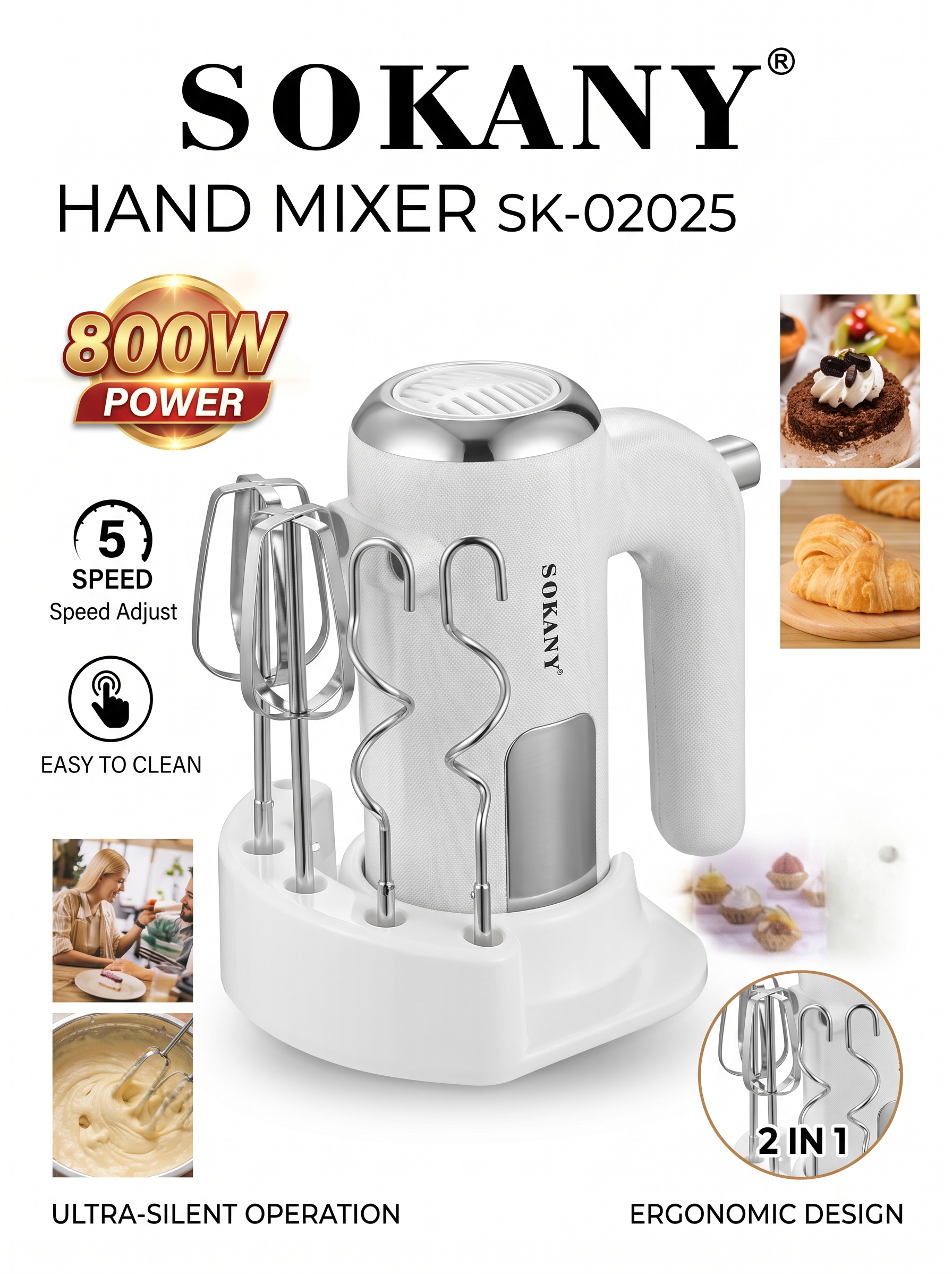 SOKANY Hand Mixer/Blender | 800W | 5 Adjustable Speed Settings