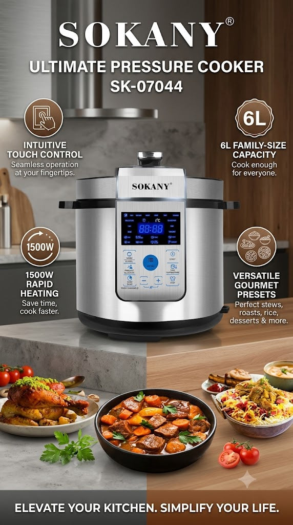 SOKANY Ultimate Pressure Cooker | 1500W Rapid Heating System |  6L Capacity