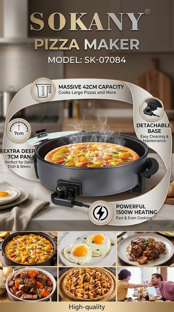 SOKANY Electric Pizza Maker with Adjustable Temperature | Non-Stick Dual Heating Plates