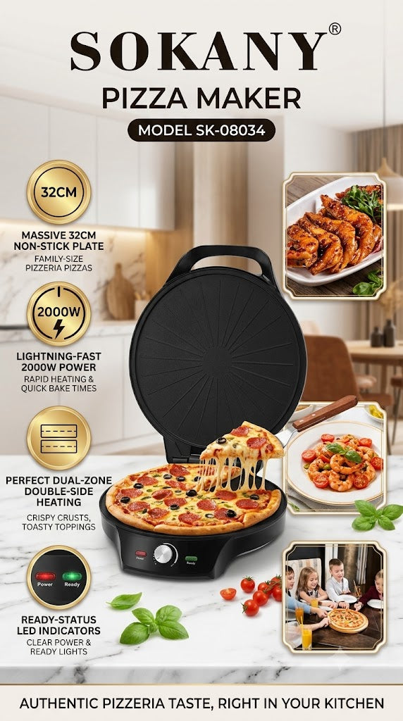 SOKANY Pizza Maker | 2000W Heating | Dual-Sided Heating