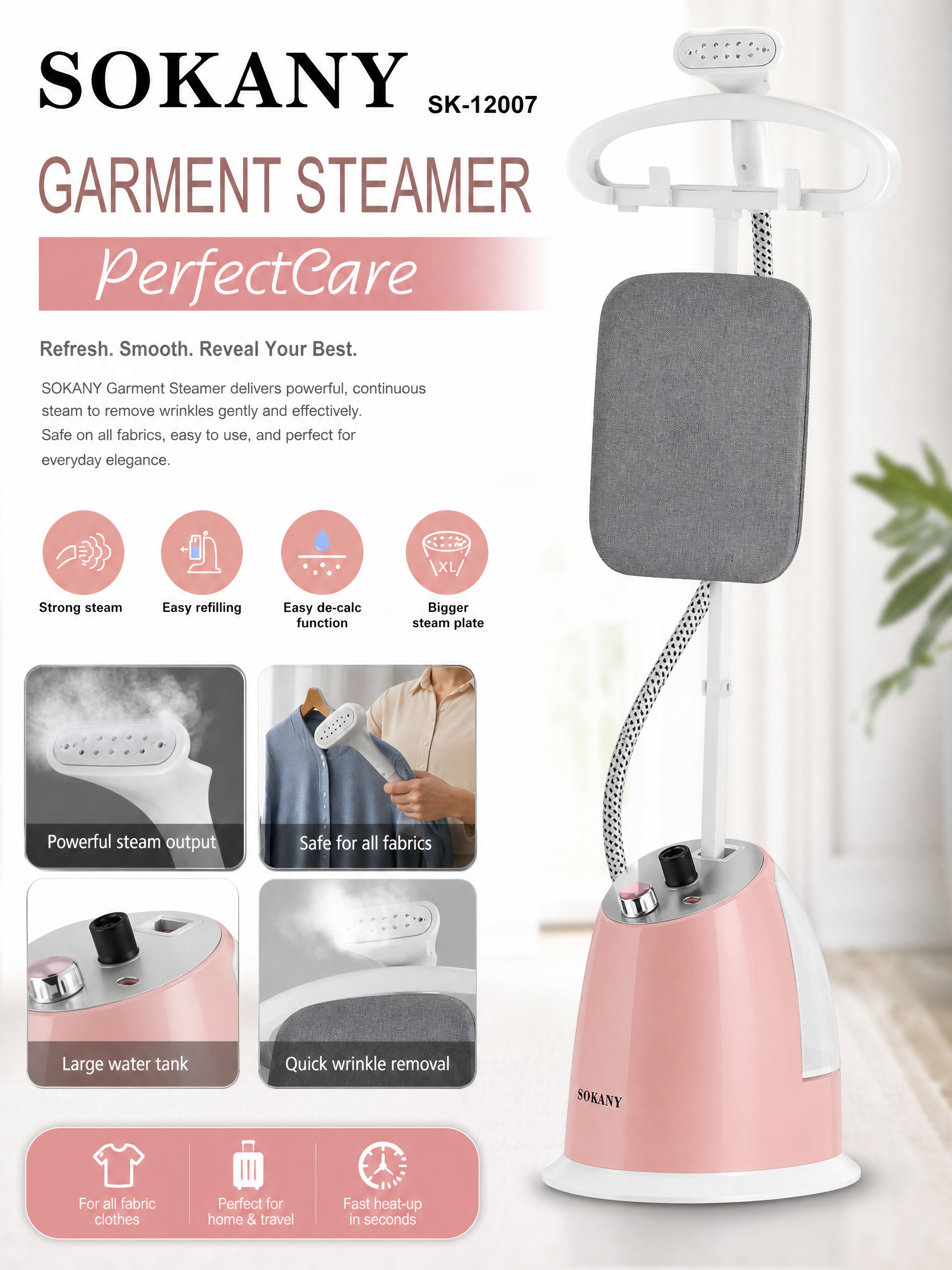 SOKANY Garment Steamer | Large Water Tank | XL Steam Plate