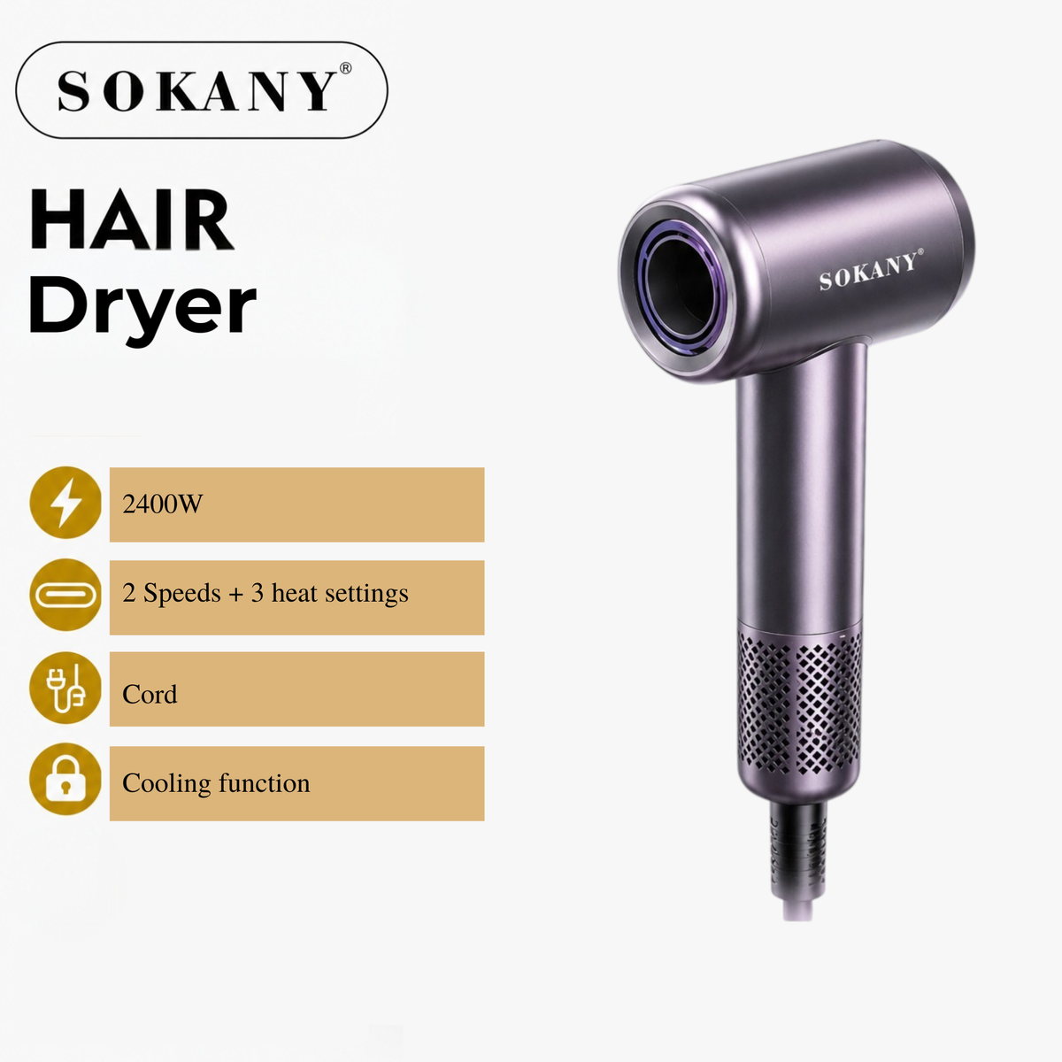 SOKANY 2400W AirFlow Pro Hair Dryer | Hot & Cold Air | Fast Dry Styling